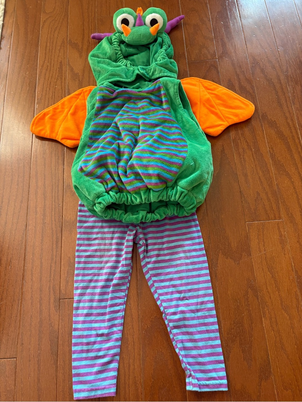 Kids Green Dragon Costume with Orange Wings and Purple Stripes